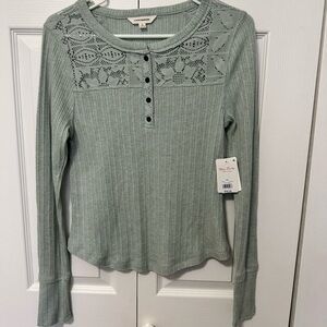 Lucky Outfitters Green Lace Detail Henley Top